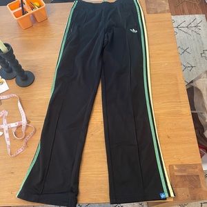 adidas Black Track Pants with Mint & Yellow Side Stripes